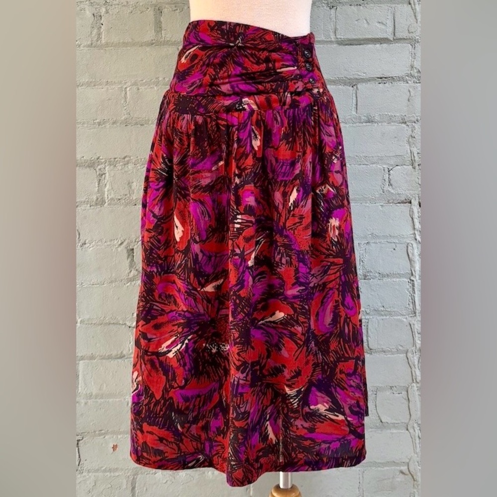 Vintage High Waisted Floral Print Midi Skirt